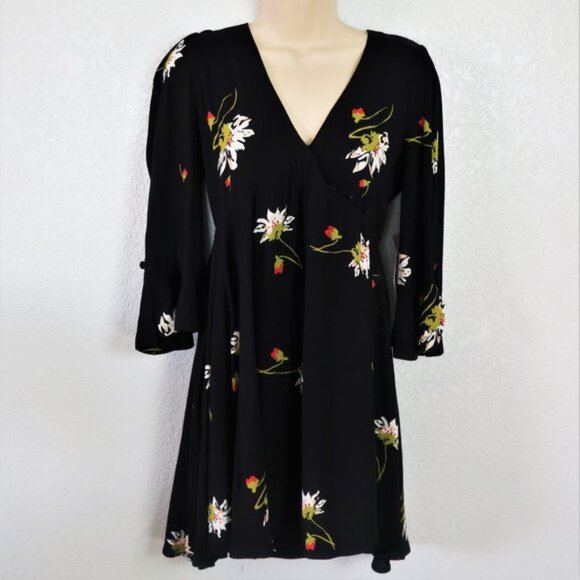 Free People XS Mini Dress Black Flowy Wrap Time On My Side - Picture 1 of 10